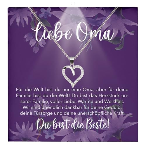 22Feels Liebe Oma Geschenk Grossmutter Frauen Schmuck - Silber 925/000 Herz Halskette Damen Collier - Weihnachten Geburtstag Muttertag Grosseltern - Karte Premium LED Licht Etui von 22Feels