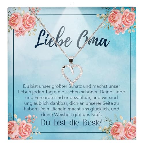 22Feels Liebe Oma Geschenk Grossmutter Frauen Schmuck - Silber 925/000 Herz Halskette Damen Collier - Weihnachten Geburtstag Muttertag Grosseltern - Karte Premium LED Licht Etui von 22Feels