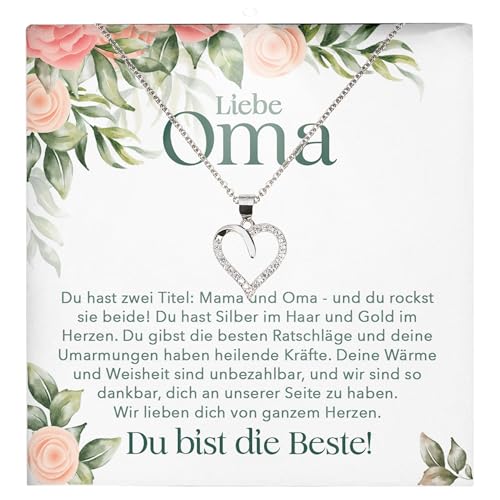 22Feels Liebe Oma Geschenk Grossmutter Frauen Schmuck - Silber 925/000 Herz Halskette Damen Collier - Weihnachten Geburtstag Muttertag Grosseltern - Karte Premium LED Licht Etui von 22Feels