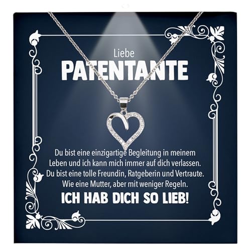 22Feels Liebe Patentante Geschenk Frauen Schmuck Patin - Silber 925/000 Herz Halskette Damen Set - Geburtstag Weihnachten Idee - Karte Premium Licht Etui von 22Feels