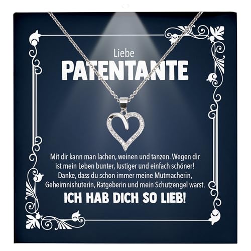 22Feels Liebe Patentante Geschenk Frauen Schmuck Patin - Silber 925/000 Herz Halskette Damen Set - Geburtstag Weihnachten Idee - Karte Premium Licht Etui von 22Feels
