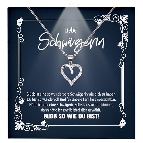 22Feels Liebe Schwägerin Geschenk Hochzeit Schmuck - Silber 925/000 Herz Halskette Frauen - Damen Geburtstag Schwester der Braut oder des Bräutigams - Karte Premium Licht Etui von 22Feels