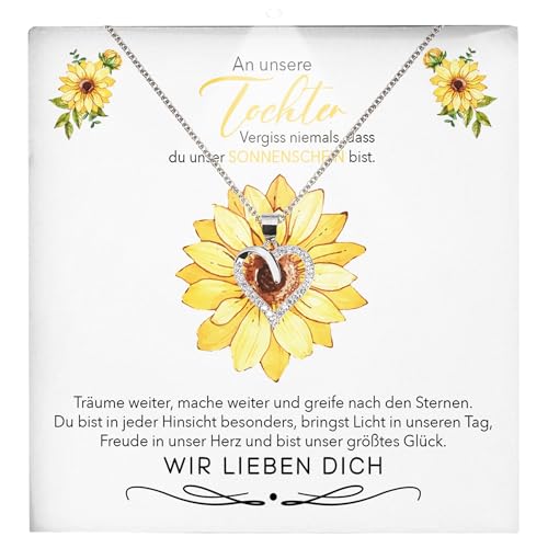 22Feels Liebe Tochter Geschenk Mädchen Schmuck Frauen - Silber 925/000 Herz Halskette - Konfirmation Firmung 18. Geburtstag Weihnachten Schulabschluss Bachelor Master - Karte Premium LED Licht Etui von 22Feels