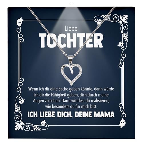 22Feels Liebe Tochter Geschenk Mädchen Schmuck Frauen - Silber 925/000 Herz Halskette - Konfirmation Firmung 18. Geburtstag Weihnachten Schulabschluss Bachelor Master - Karte Premium LED Licht Etui von 22Feels
