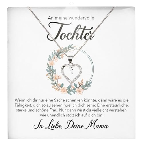 22Feels Liebe Tochter Geschenk Mädchen Schmuck Frauen - Silber 925/000 Herz Halskette - Konfirmation Firmung 18. Geburtstag Weihnachten Schulabschluss Bachelor Master - Karte Premium LED Licht Etui von 22Feels