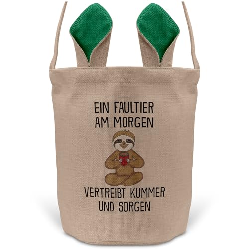 22Feels Lustiger Osterkorb mit Henkel Faultier Tasche Frauen Männer mit Henkel Ostergeschenk Tragetasche Ostern Deko Osternest Körbchen Hasenohren (Beige/Grün) von 22Feels