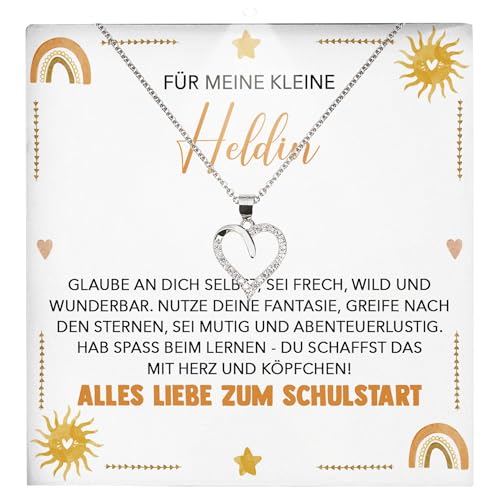 22Feels Mädchen Einschulung Geschenk zum Schulanfang 1. Klasse Glückwunsch Erstklässlerin - Silber 925/000 Herz Halskette Kinder-Schmuck - Idee Patenkind Tochter Enkelin - Karte Premium Licht Etui id5 von 22Feels