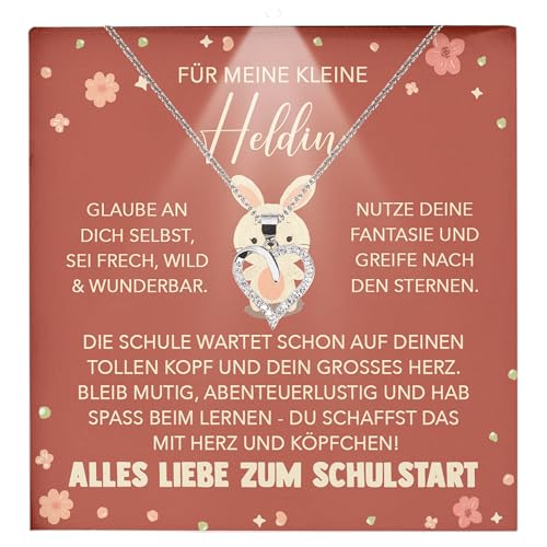 22Feels Mädchen Einschulung Geschenk zum Schulanfang 1. Klasse Glückwunsch Erstklässlerin - Silber 925/000 Herz Halskette Kinder-Schmuck - Idee Patenkind Tochter Enkelin - Karte Premium Licht Etui id6 von 22Feels
