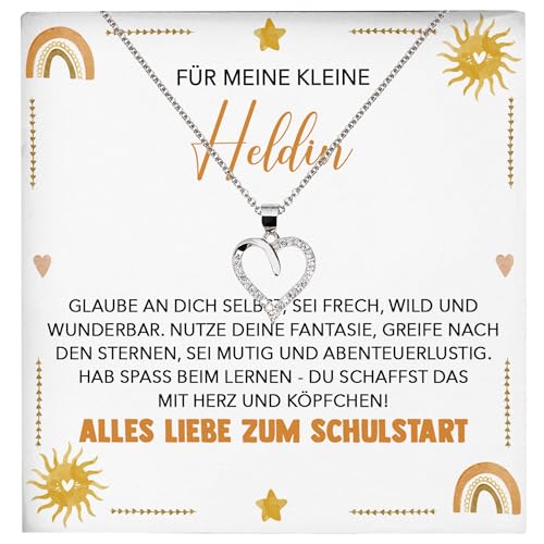 22Feels Mädchen Einschulung Geschenk zum Schulanfang 1. Klasse - Silber 925/000 Herz Halskette Kinder-Schmuck - Glückwunsch Erstklässlerin Idee Patenkind Tochter Enkelin Nichte id11 von 22Feels
