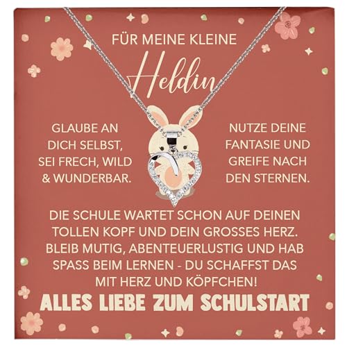 22Feels Mädchen Einschulung Geschenk zum Schulanfang 1. Klasse - Silber 925/000 Herz Halskette Kinder-Schmuck - Glückwunsch Erstklässlerin Idee Patenkind Tochter Enkelin Nichte id12 von 22Feels