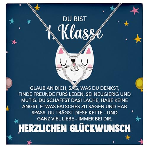 22Feels Mädchen Einschulung Geschenk zum Schulanfang 1. Klasse - Silber 925/000 Herz Halskette Kinder-Schmuck - Glückwunsch Erstklässlerin Idee Patenkind Tochter Enkelin Nichte id9 von 22Feels