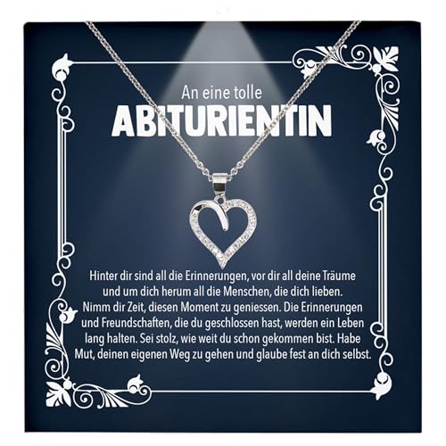 22Feels Mädchen Schulabschluss Geschenk Abitur - Frauen Silber 925 Herz Halskette - Abiturientin Glückwunsch Frauen Schmuck Realschule Gymnasium - Karte Premium LED Licht Etui von 22Feels