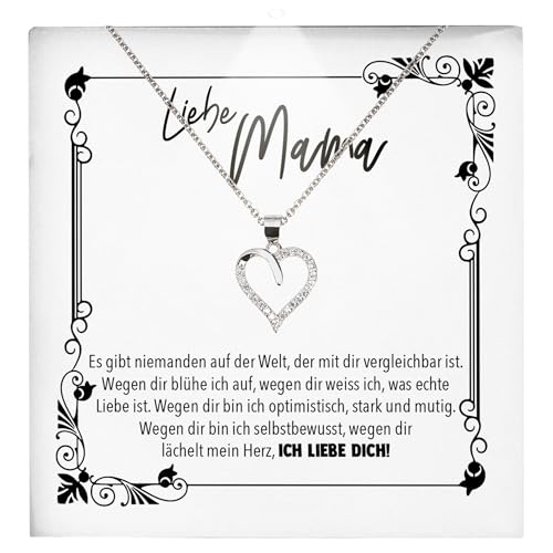 22Feels Mama Geschenk Frauen Schmuck - Silber 925/000 Herz Halskette Damen - Muttertag Geburtstag Weihnachten Idee von Tochter Sohn an Mutter Eltern Familie - Karte Premium Licht Etui von 22Feels