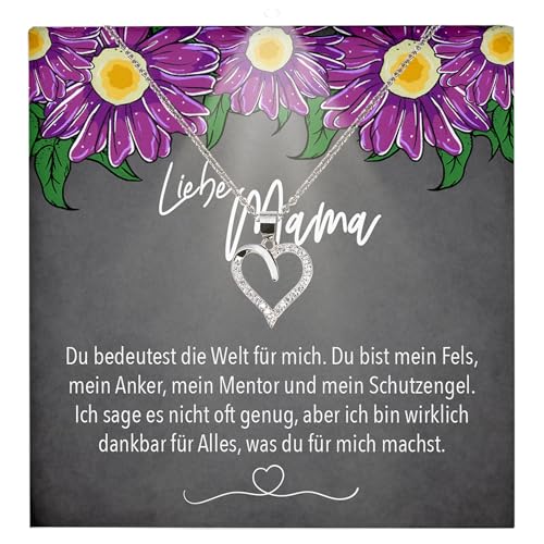 22Feels Mama Geschenk Frauen Schmuck - Silber 925/000 Herz Halskette Damen - Muttertag Geburtstag Weihnachten Idee von Tochter Sohn an Mutter Eltern Familie - Karte Premium Licht Etui von 22Feels