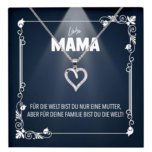 22Feels Mama Geschenk Frauen Schmuck - Silber 925/000 Herz Halskette Damen - Muttertag Geburtstag Weihnachten Idee von Tochter Sohn an Mutter Eltern Familie - Karte Premium Licht Etui von 22Feels