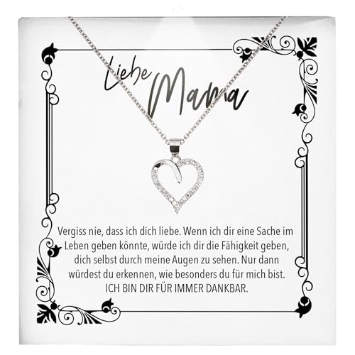 22Feels Mama Geschenk Frauen Schmuck - Silber 925/000 Herz Halskette Damen - Muttertag Geburtstag Weihnachten Idee von Tochter Sohn an Mutter Eltern Familie - Karte Premium Licht Etui von 22Feels