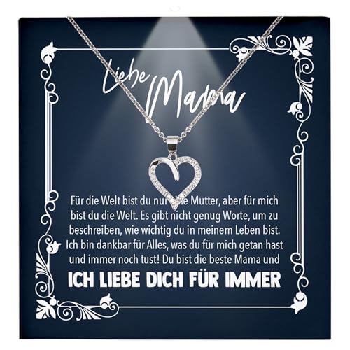 22Feels Mama Geschenk Frauen Schmuck - Silber 925/000 Herz Halskette Damen - Muttertag Geburtstag Weihnachten Idee von Tochter Sohn an Mutter Eltern Familie - Karte Premium Licht Etui von 22Feels