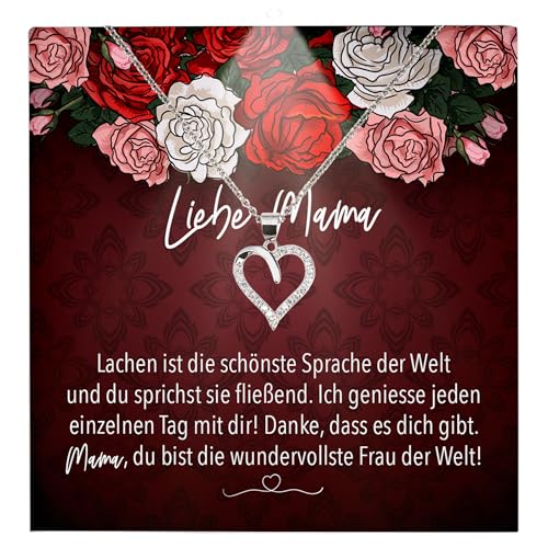 22Feels Mama Geschenk Frauen Schmuck - Silber 925/000 Herz Halskette Damen - Muttertag Geburtstag Weihnachten Idee von Tochter Sohn an Mutter Eltern Familie - Karte Premium Licht Etui von 22Feels