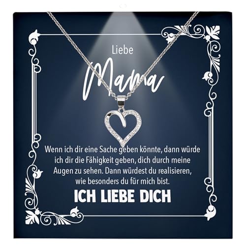 22Feels Mama Geschenk Frauen Schmuck - Silber 925/000 Herz Halskette Damen - Muttertag Geburtstag Weihnachten Idee von Tochter Sohn an Mutter Eltern Familie - Karte Premium Licht Etui von 22Feels