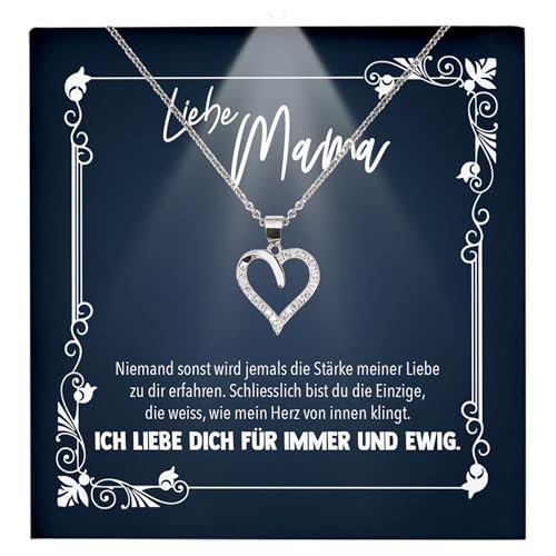 22Feels Mama Geschenk Frauen Schmuck - Silber 925/000 Herz Halskette Damen - Muttertag Geburtstag Weihnachten Idee von Tochter Sohn an Mutter Eltern Familie - Karte Premium Licht Etui von 22Feels