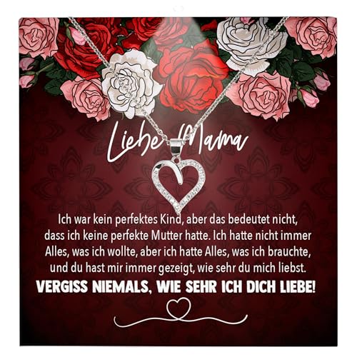 22Feels Mama Geschenk Frauen Schmuck - Silber 925/000 Herz Halskette Damen - Muttertag Geburtstag Weihnachten Idee von Tochter Sohn an Mutter Eltern Familie - Karte Premium Licht Etui von 22Feels