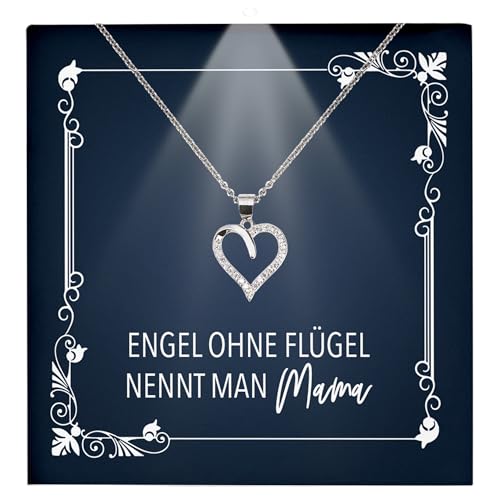 22Feels Mama Geschenk Frauen Schmuck - Silber 925/000 Herz Halskette Damen - Muttertag Geburtstag Weihnachten Idee von Tochter Sohn an Mutter Eltern Familie - Karte Premium Licht Etui von 22Feels