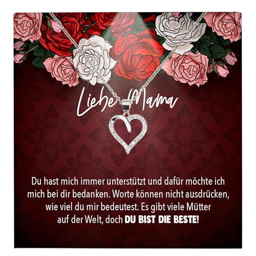 22Feels Mama Geschenk Frauen Schmuck - Silber 925/000 Herz Halskette Damen - Muttertag Geburtstag Weihnachten Idee von Tochter Sohn an Mutter Eltern Familie - Karte Premium Licht Etui von 22Feels