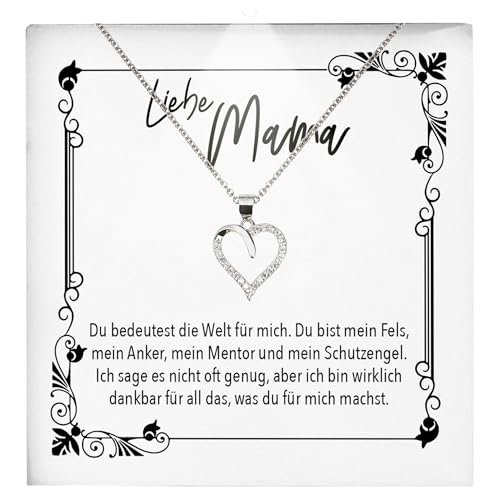 22Feels Mama Geschenk Frauen Schmuck - Silber 925/000 Herz Halskette Damen - Muttertag Geburtstag Weihnachten Idee von Tochter Sohn an Mutter Eltern Familie - Karte Premium Licht Etui von 22Feels