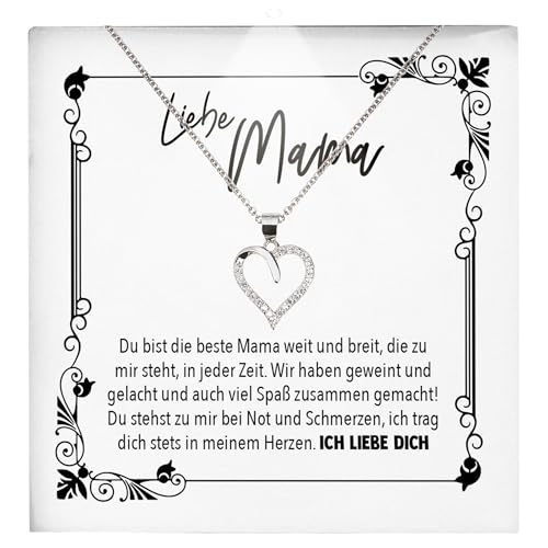 22Feels Mama Geschenk Frauen Schmuck - Silber 925/000 Herz Halskette Damen - Muttertag Geburtstag Weihnachten Idee von Tochter Sohn an Mutter Eltern Familie - Karte Premium Licht Etui von 22Feels