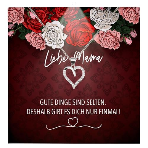 22Feels Mama Geschenk Frauen Schmuck - Silber 925/000 Herz Halskette Damen - Muttertag Geburtstag Weihnachten Idee von Tochter Sohn an Mutter Eltern Familie - Karte Premium Licht Etui von 22Feels