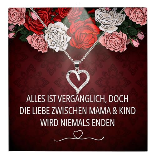22Feels Mama Geschenk Frauen Schmuck - Silber 925/000 Herz Halskette Damen - Muttertag Geburtstag Weihnachten Idee von Tochter Sohn an Mutter Eltern Familie - Karte Premium Licht Etui von 22Feels