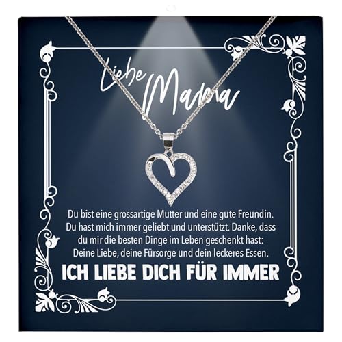 22Feels Mama Geschenk Frauen Schmuck - Silber 925/000 Herz Halskette Damen - Muttertag Geburtstag Weihnachten Idee von Tochter Sohn an Mutter Eltern Familie - Karte Premium Licht Etui von 22Feels