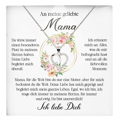 22Feels Mama Geschenk Frauen Schmuck - Silber 925/000 Herz Halskette Damen - Muttertag Geburtstag Weihnachten Idee von Tochter Sohn an Mutter Eltern Familie - Karte Premium Licht Etui von 22Feels