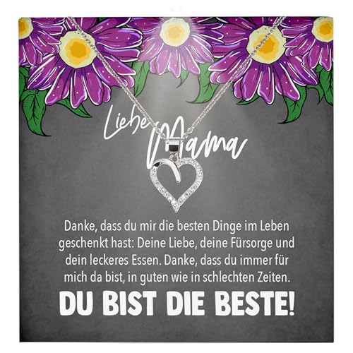 22Feels Mama Geschenk Frauen Schmuck - Silber 925/000 Herz Halskette Damen - Muttertag Geburtstag Weihnachten Idee von Tochter Sohn an Mutter Eltern Familie - Karte Premium Licht Etui von 22Feels