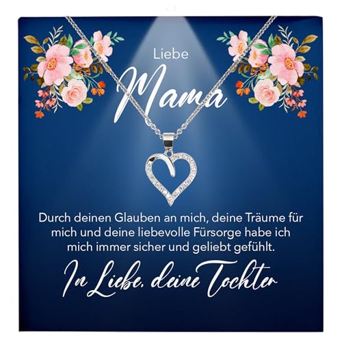 22Feels Mama Geschenk Frauen Schmuck - Silber 925/000 Herz Halskette Damen - Muttertag Geburtstag Weihnachten Idee von Tochter Sohn an Mutter Eltern Familie - Karte Premium Licht Etui von 22Feels