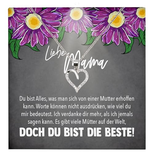22Feels Mama Geschenk Frauen Schmuck - Silber 925/000 Herz Halskette Damen - Muttertag Geburtstag Weihnachten Idee von Tochter Sohn an Mutter Eltern Familie - Karte Premium Licht Etui von 22Feels