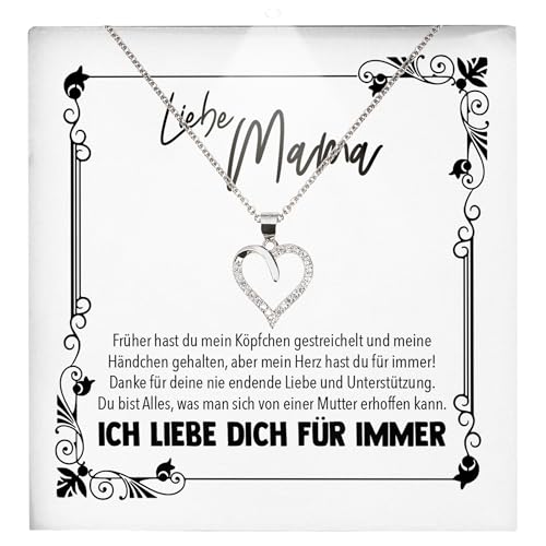 22Feels Mama Geschenk Frauen Schmuck - Silber 925/000 Herz Halskette Damen - Muttertag Geburtstag Weihnachten Idee von Tochter Sohn an Mutter Eltern Familie - Karte Premium Licht Etui von 22Feels