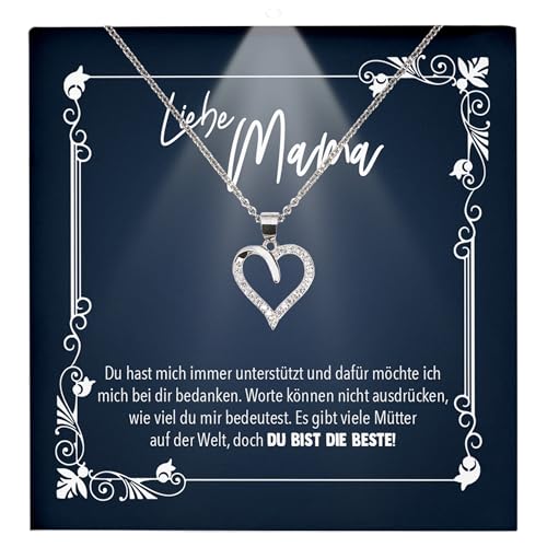 22Feels Mama Geschenk Frauen Schmuck - Silber 925/000 Herz Halskette Damen - Muttertag Geburtstag Weihnachten Idee von Tochter Sohn an Mutter Eltern Familie - Karte Premium Licht Etui von 22Feels