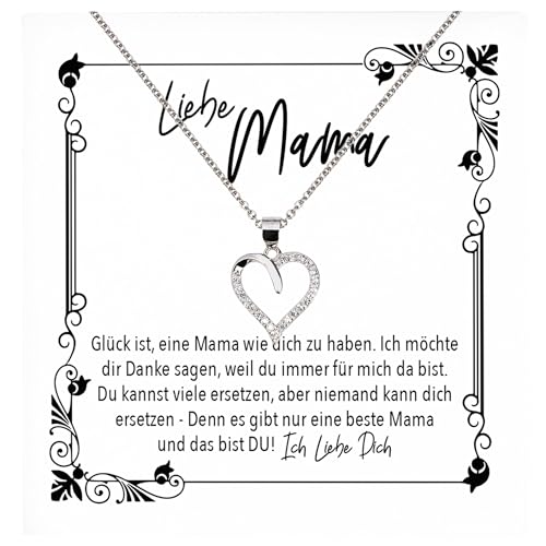 22Feels Mama Geschenk Mutter Frauen Schmuck Set Muttertag Geburtstag Weihnachten - Echt Silber 925 Herz Halskette mit Karte von 22Feels