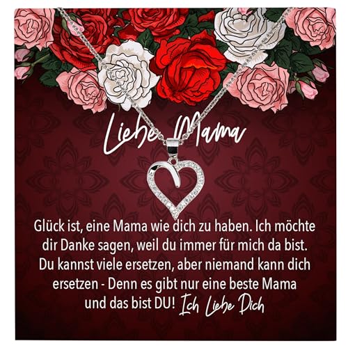 22Feels Mama Geschenk Mutter Frauen Schmuck Set Muttertag Geburtstag Weihnachten - Echt Silber 925 Herz Halskette mit Karte von 22Feels