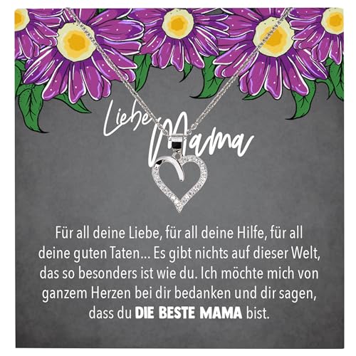 22Feels Mama Geschenk Mutter Frauen Schmuck Set Muttertag Geburtstag Weihnachten - Echt Silber 925 Herz Halskette mit Karte von 22Feels