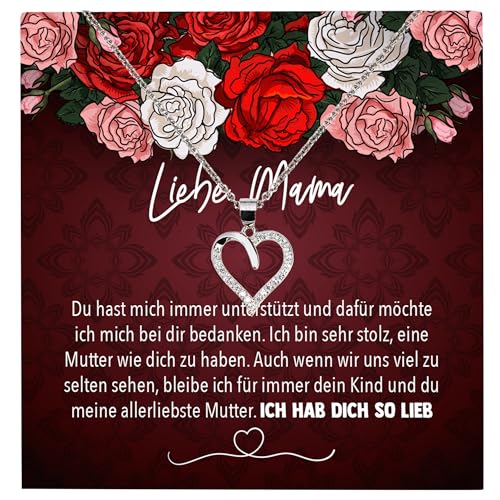 22Feels Mama Geschenk Mutter Frauen Schmuck Set Muttertag Geburtstag Weihnachten - Echt Silber 925 Herz Halskette mit Karte von 22Feels