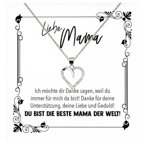 22Feels Mama Geschenk Mutter Frauen Schmuck Set Muttertag Geburtstag Weihnachten - Echt Silber 925 Herz Halskette mit Karte von 22Feels