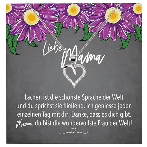 22Feels Mama Geschenk Mutter Frauen Schmuck Set Muttertag Geburtstag Weihnachten - Echt Silber 925 Herz Halskette mit Karte von 22Feels