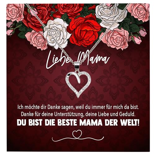 22Feels Mama Geschenk Mutter Frauen Schmuck Set Muttertag Geburtstag Weihnachten - Echt Silber 925 Herz Halskette mit Karte von 22Feels