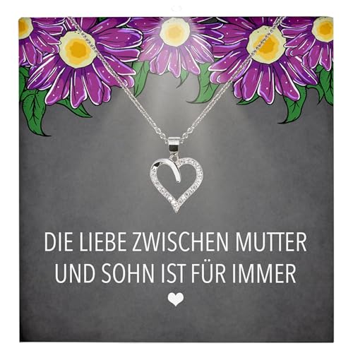 22Feels Mama Geschenk von Sohn Frauen Schmuck Muttertag - Silber 925/000 Herz Halskette Damen - Geburtstag Weihnachten Idee von Tochter Sohn an Mutter Eltern Familie - Karte Premium Licht Etui von 22Feels