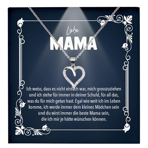 22Feels Mama Geschenk von Tochter Frauen Schmuck - Silber 925/000 Herz Halskette Damen - Muttertag Geburtstag Weihnachten Idee von Tochter Sohn an Mutter Eltern Familie - Karte Premium Licht Etui von 22Feels