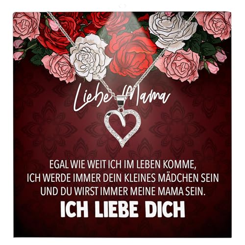 22Feels Mama Geschenk von Tochter Frauen Schmuck - Silber 925/000 Herz Halskette Damen - Muttertag Geburtstag Weihnachten Idee von Tochter Sohn an Mutter Eltern Familie - Karte Premium Licht Etui von 22Feels