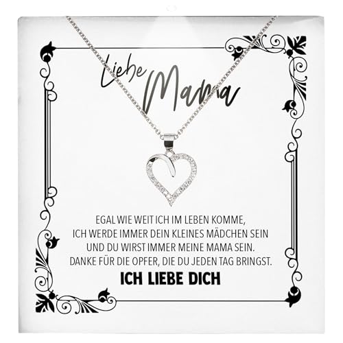 22Feels Mama Geschenk von Tochter Frauen Schmuck - Silber 925/000 Herz Halskette Damen - Muttertag Geburtstag Weihnachten Idee von Tochter Sohn an Mutter Eltern Familie - Karte Premium Licht Etui von 22Feels