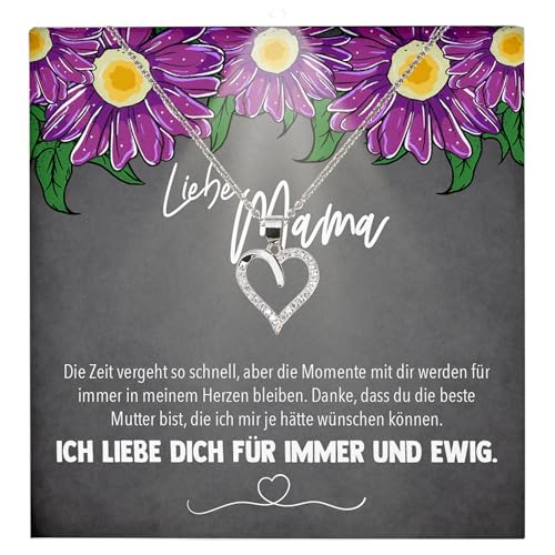 22Feels Mutter Geschenkidee Mama Schmuck Muttertag Frauen - Silber 925/000 Herz Halskette Damen - Geburtstag Weihnachten Idee Tochter Sohn Mutter Eltern Familie - Karte Premium Licht Etui von 22Feels
